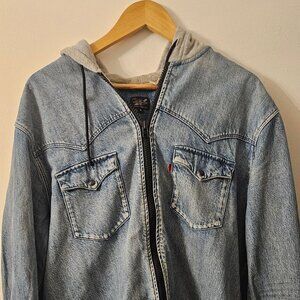 Levis Fresh Leaves Denim Hooded Zip-Up Shirt XL